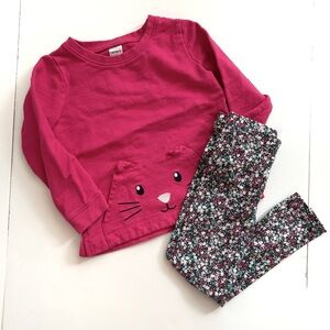 Carter's Hot Pink Cat Pullover with Floral Leggings Set